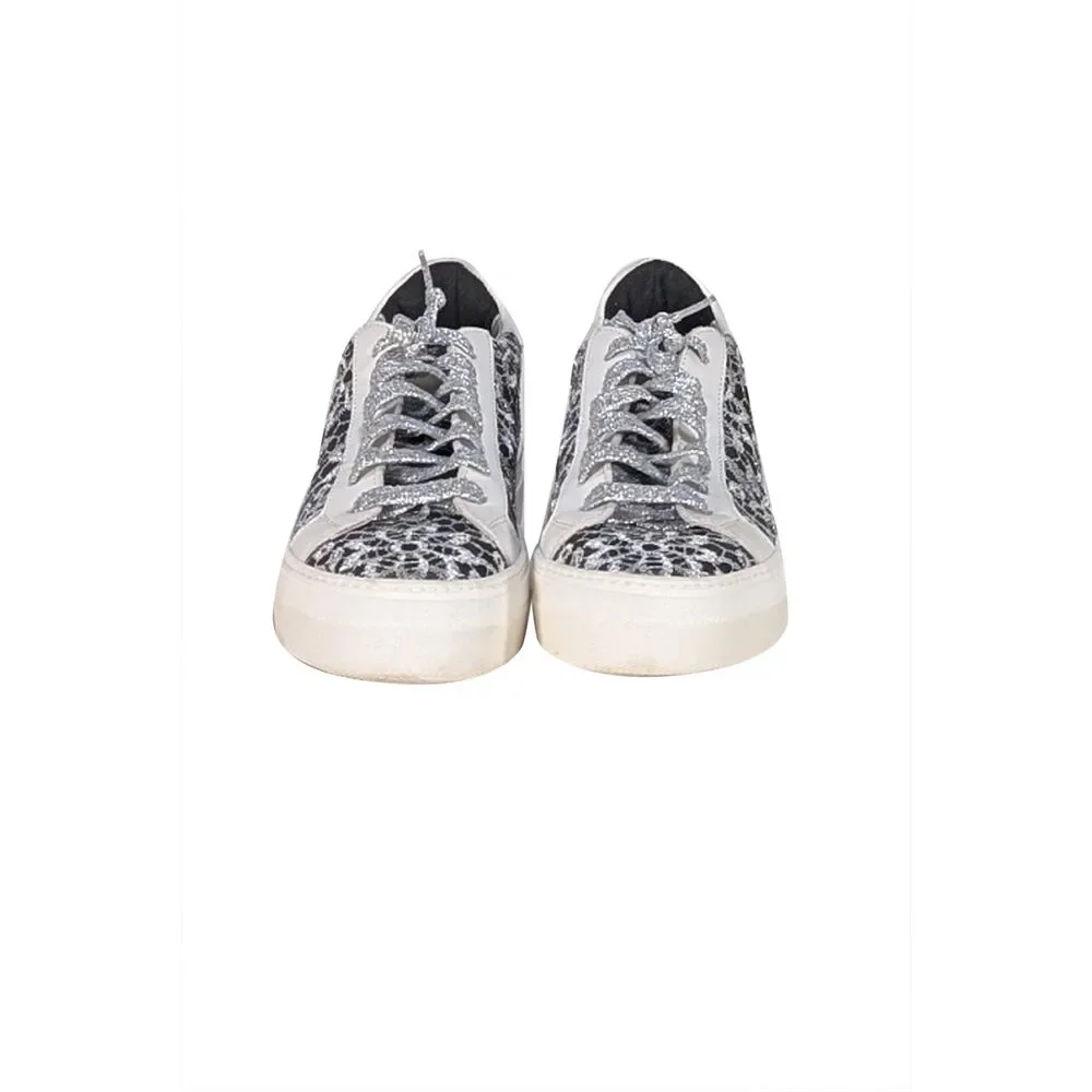 P448 - Silver, Grey, & White Lace Covered Sneakers Sz 10